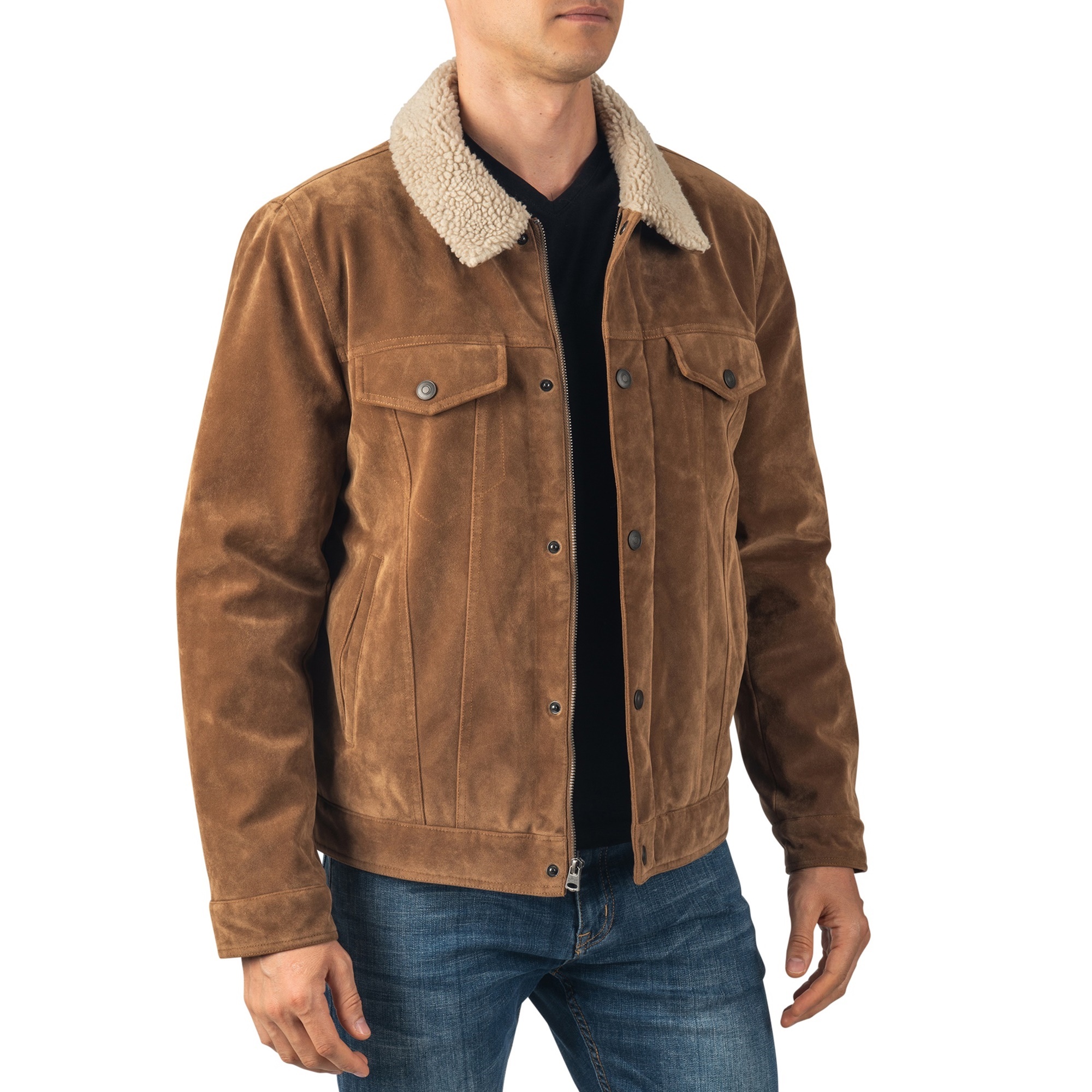 Alpine Swiss Aaron Mens Trucker Jacket | Sherpa Lined Faux Leather
